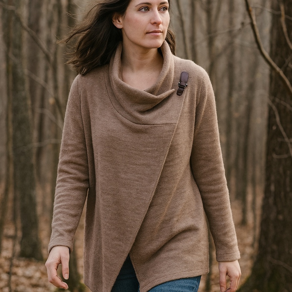 Tahari‎ Brown Cowl Neck Sweater with Buckle Detail